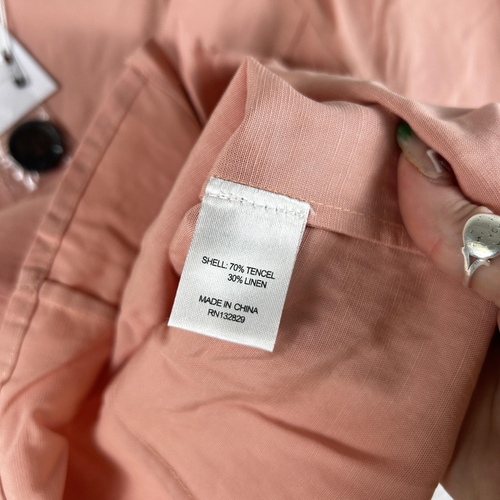 Lovers + Friends Shirt Womens‎ Small Pink Button Front Puff Sleeve Linen Blend - Picture 5 of 12